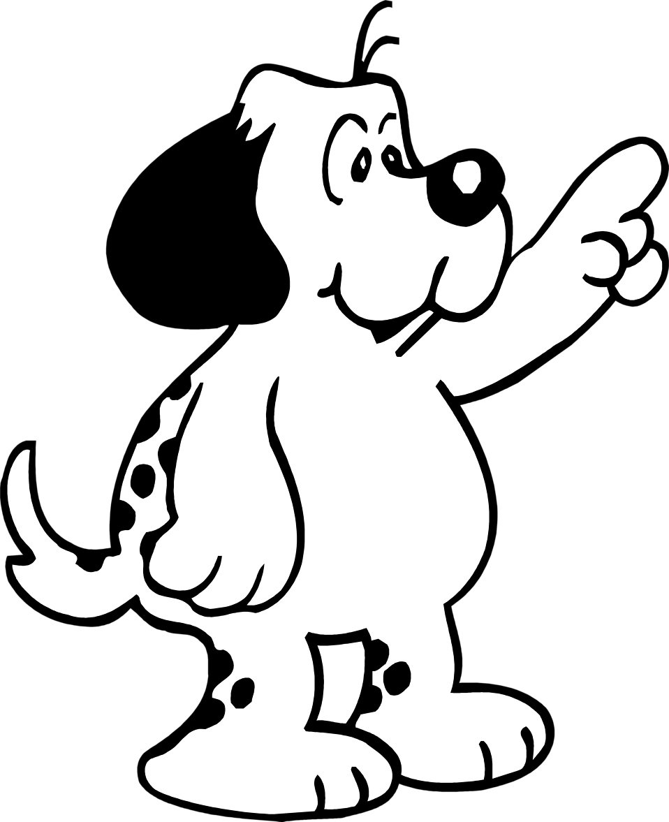 Cartoon dog pointing to the right